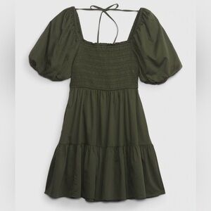 NWT Gap puff sleeve smocked green mini dress